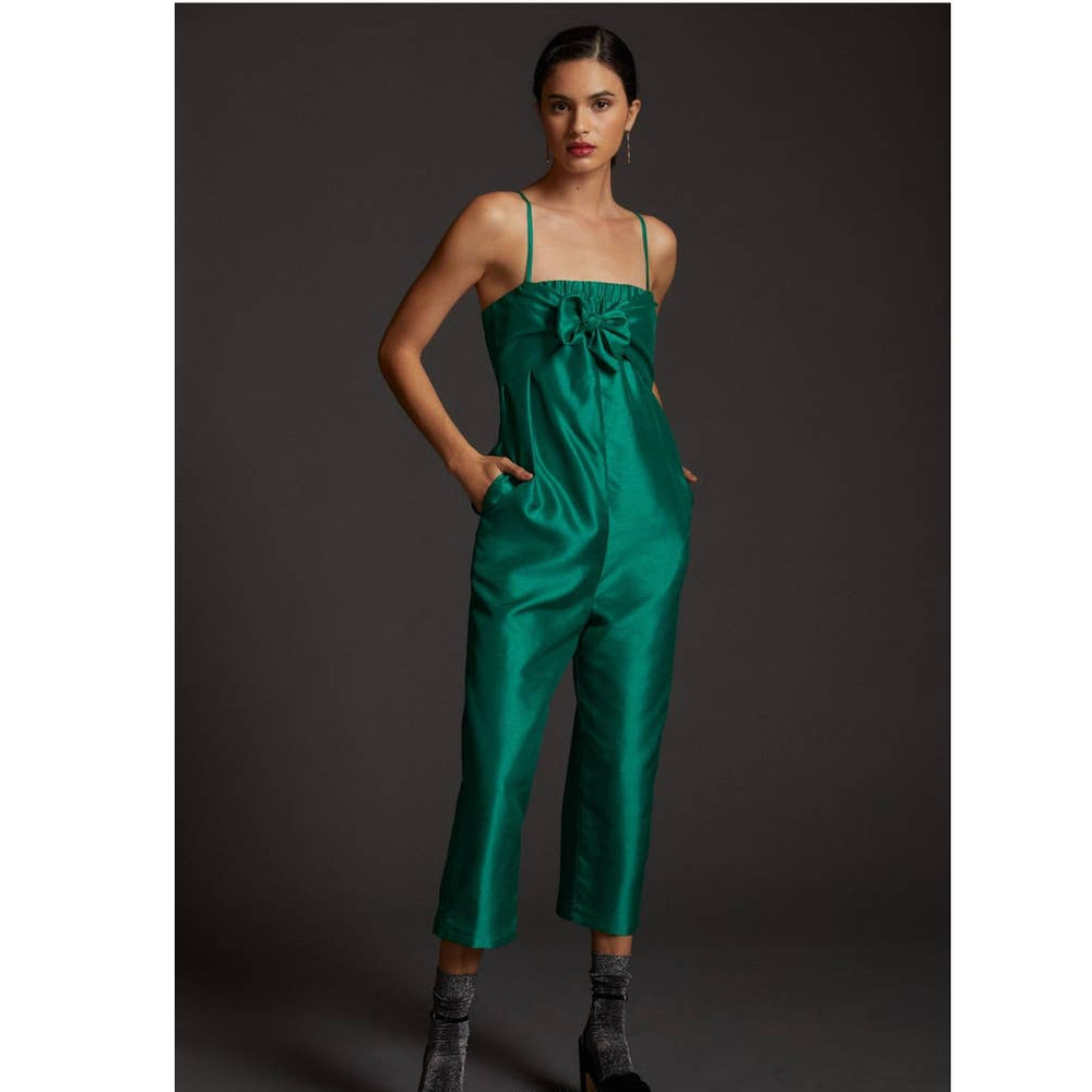 New Anthropologie Hutch Satin BowTie Jumpsuit 180 S… Gem